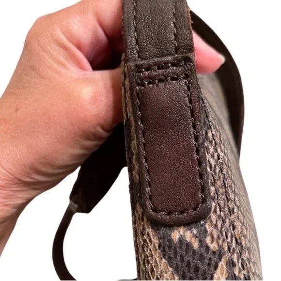 Lucky Brand Crossbody Bag Snake Embossed Leather Purse Brown Tan